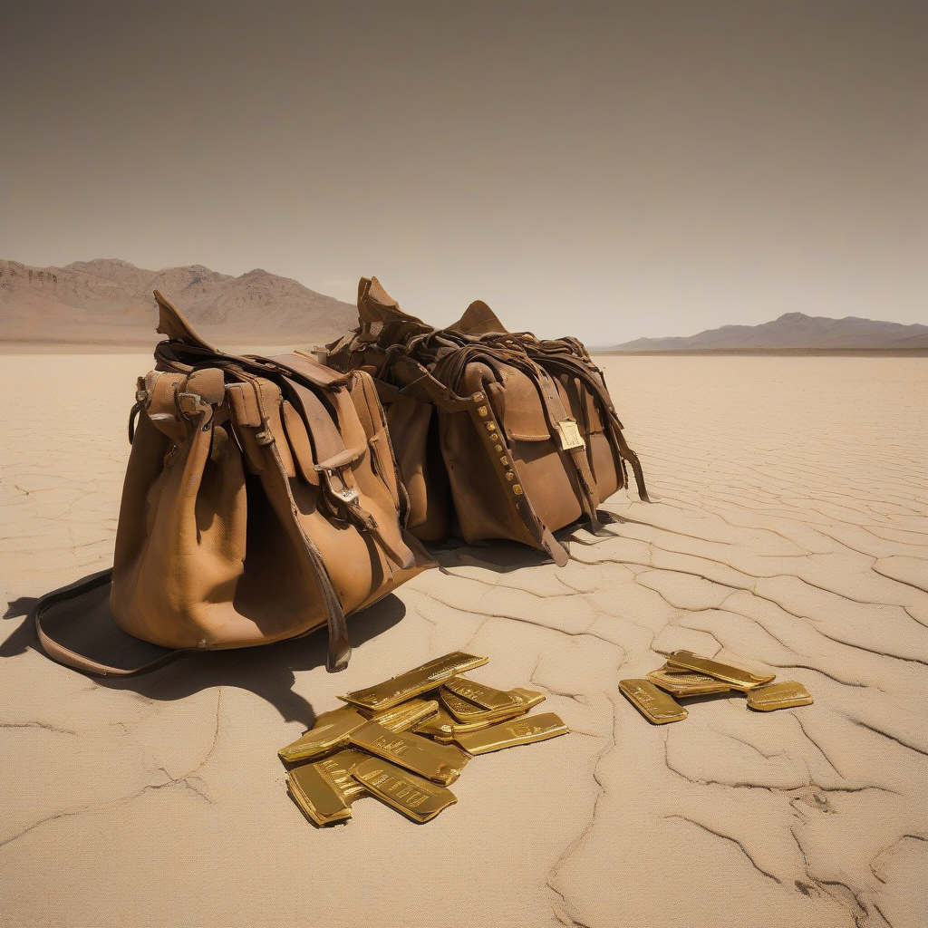 Bags of gold left in desert sand