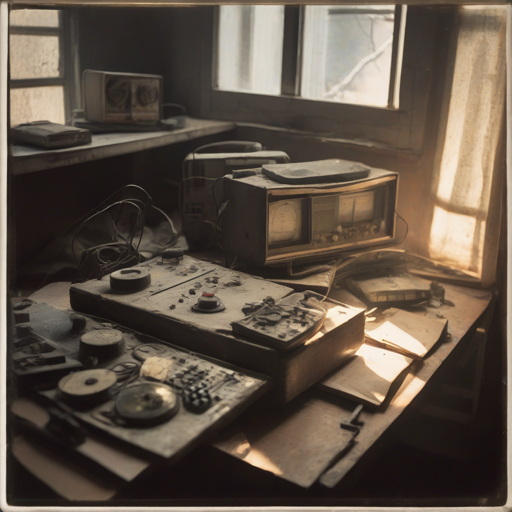 Empty room with radio equipment and light through window